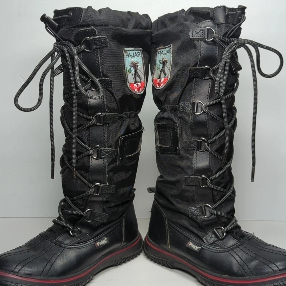 Pajar Canada Tall nylon and leather winter snow boots womans size 5 -5.5 EU 36